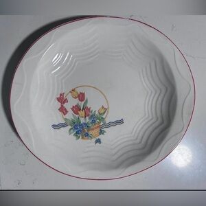 Homer Laughlin White Oval Serving Platter with Floral Basket
